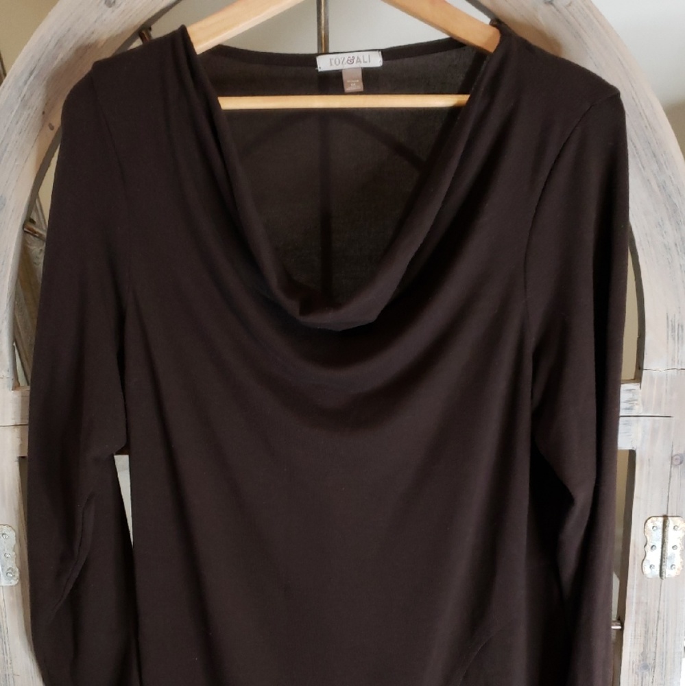 Roz & Ali Brown knit tunic Asym 1X